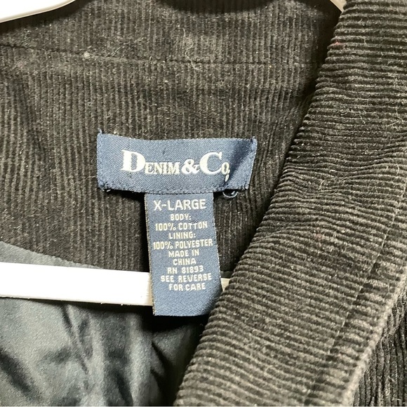 Denim & Co Black corduroy  Trucker Jacket 100% Cotton XL - Picture 3 of 7
